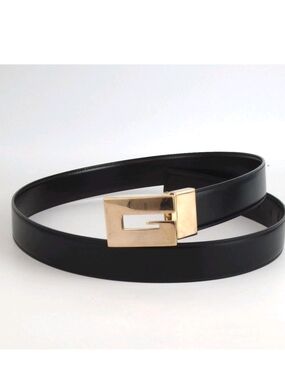 Gucci Black Leather Belt with Gold G Buckle